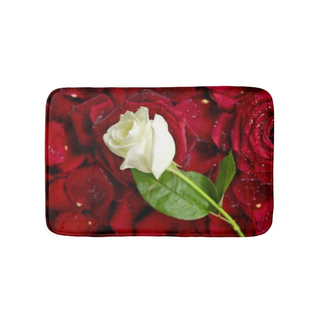 White Rose On Red Petals Bathroom Mat (Front)