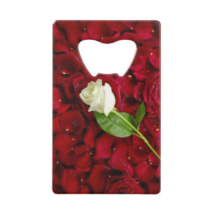 White Rose On Red Petals Credit Card Bottle Opener