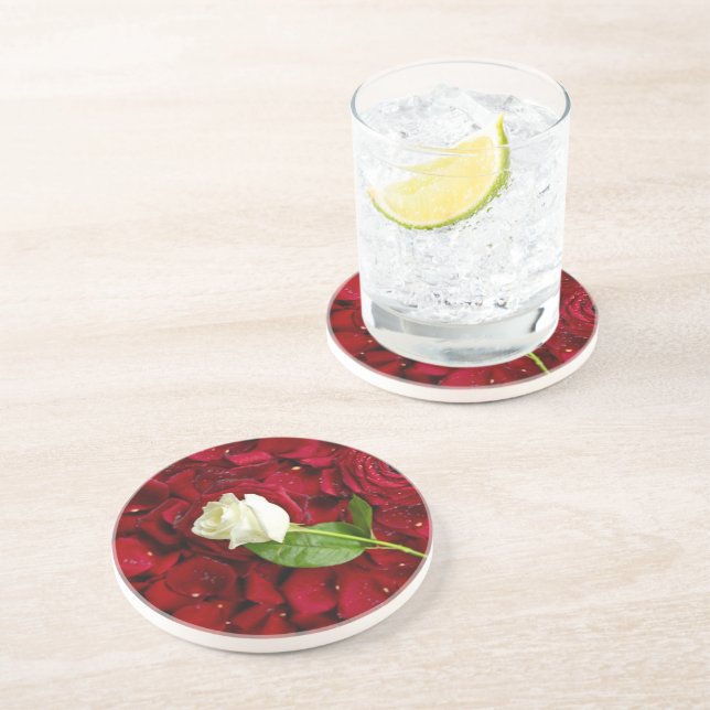 White Rose On Red Petals Drink Coaster (Side)
