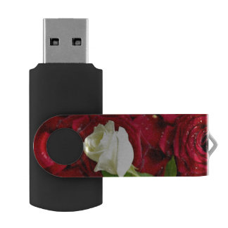 White Rose On Red Petals Flash Drive