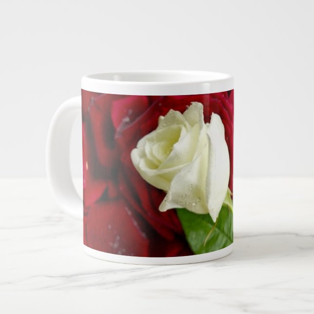 White Rose On Red Petals Large Coffee Mug (Front Left)