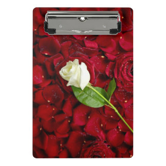 White Rose On Red Petals Mini Clipboard