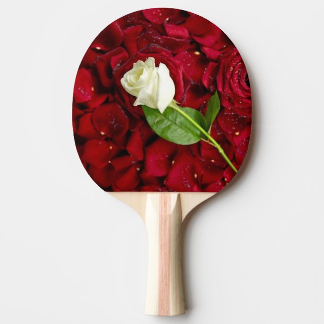 White Rose On Red Petals Ping Pong Paddle (Front)