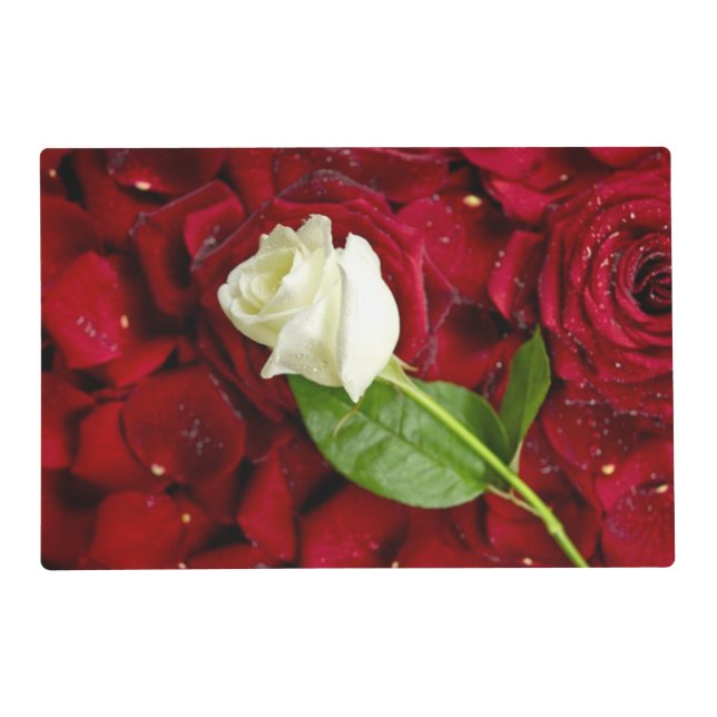 White Rose On Red Petals Placemat (Front)