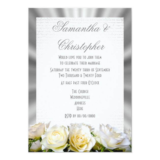 White Rose On Silver Grey Wedding Invitation