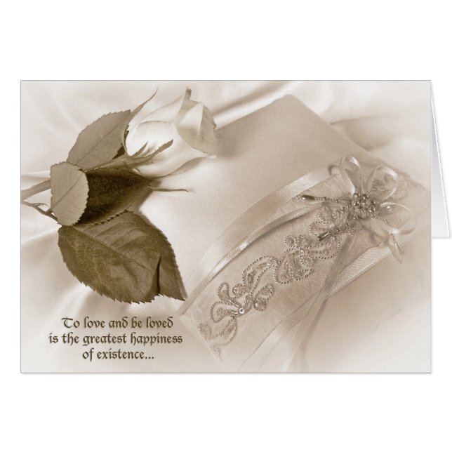 white rose on wedding pillow cards (Front Horizontal)