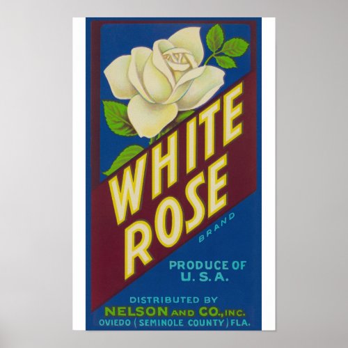 White Rose Oranges packing label Poster
