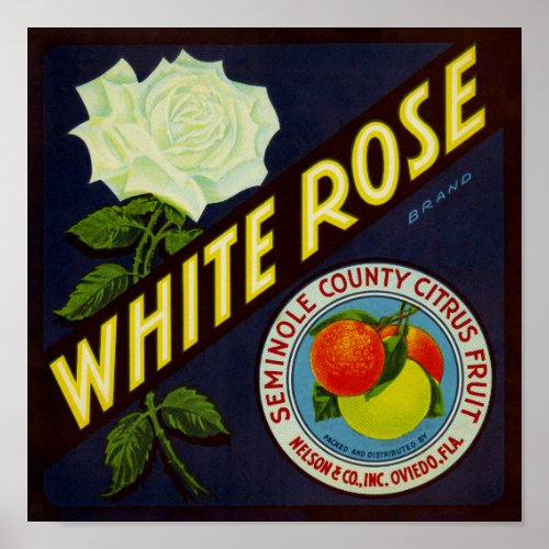 White Rose Oranges packing label Poster