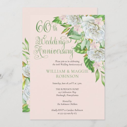 White Rose Orchid 60th Wedding Anniversary Party   Invitation