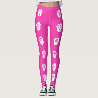White Rose over Pink Pattern Leggings