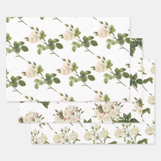 White Rose Pattern Wrapping Paper Sheets (Set)