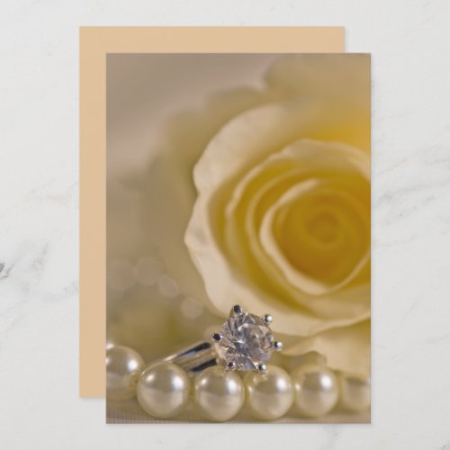White Rose Pearls and Ring Engagement Party Invitation