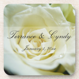 White Rose Personal Wedding Beverage Coaster