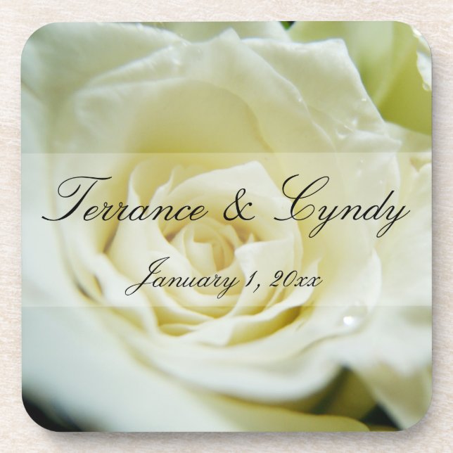White Rose Personal Wedding Beverage Coaster (Front)