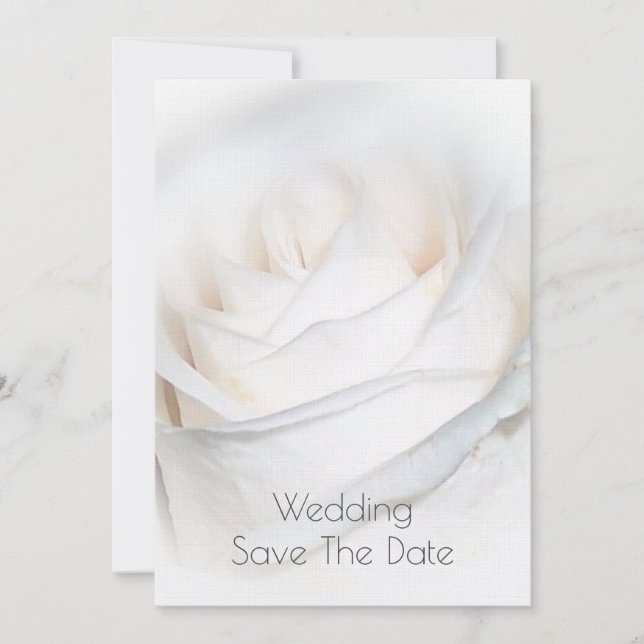 White Rose Personalised Wedding Save The Date Invitation (Front)