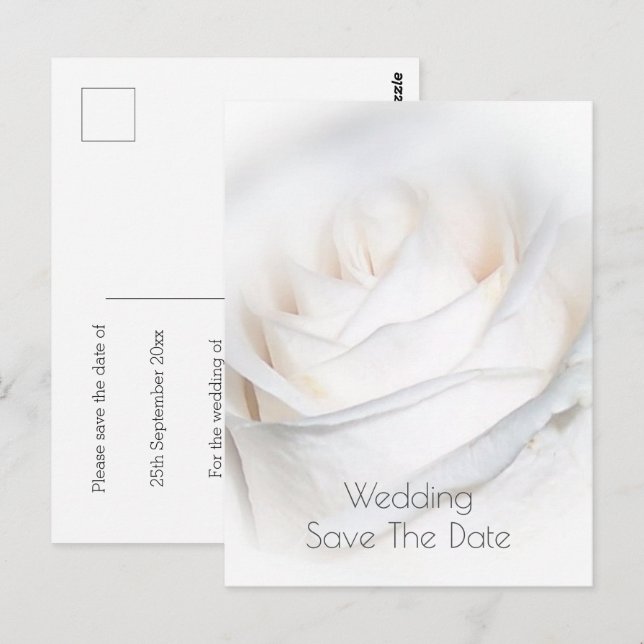 White Rose Personalised Wedding Save The Date Postcard (Front/Back)