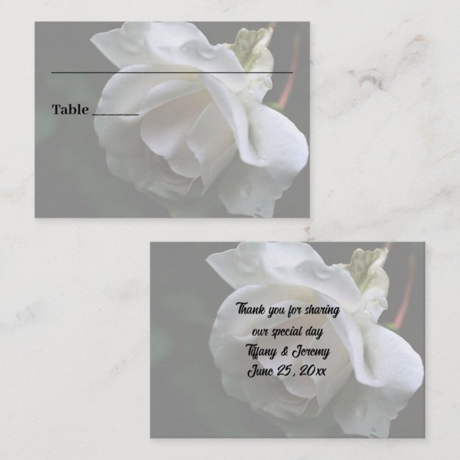 White Rose Personalized Floral Wedding  Place Card (Front/Back)