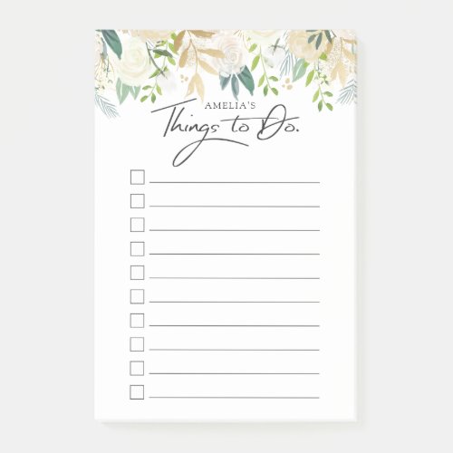 White Rose  Personalized Things to Do List Post_it Notes