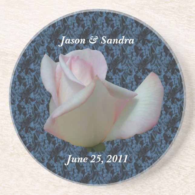 White Rose Personalized Wedding Coaster (Front)