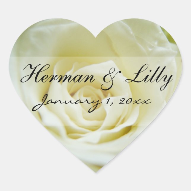 White Rose Personalized Wedding Heart Sticker (Front)