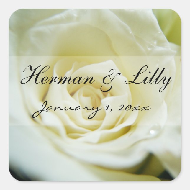 White Rose Personalized Wedding Square Sticker (Front)