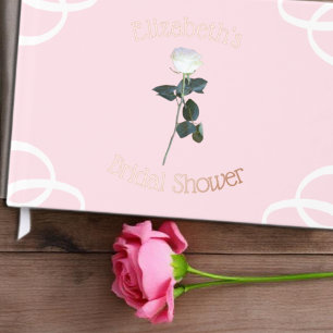 White Rose Petal Pink Bridal Shower Foil Guest Book