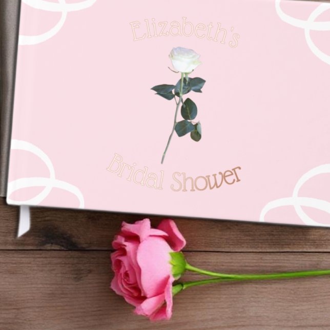 White Rose Petal Pink Bridal Shower Foil Guest Book (Creator Uploaded)