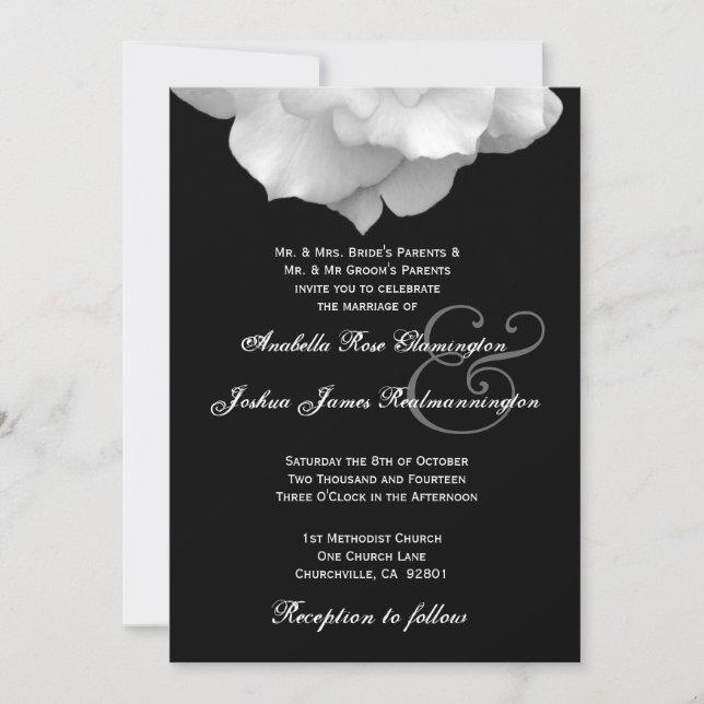 WHITE Rose Petals Wedding Invitation F200 (Front)