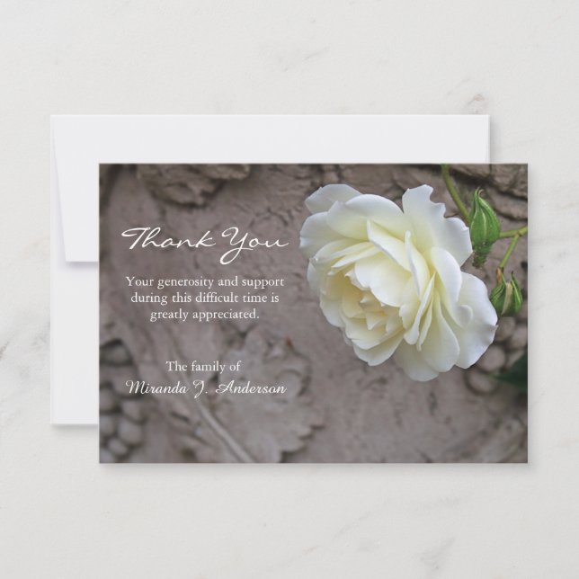 White rose photo floral sympathy thank you card (Front)