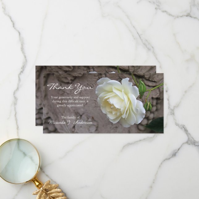 White rose photo floral sympathy thank you card (Front/Back In Situ)