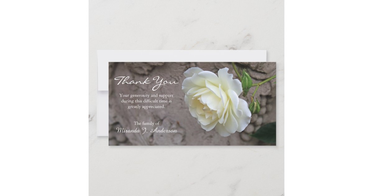 White rose photo floral sympathy thank you card | Zazzle