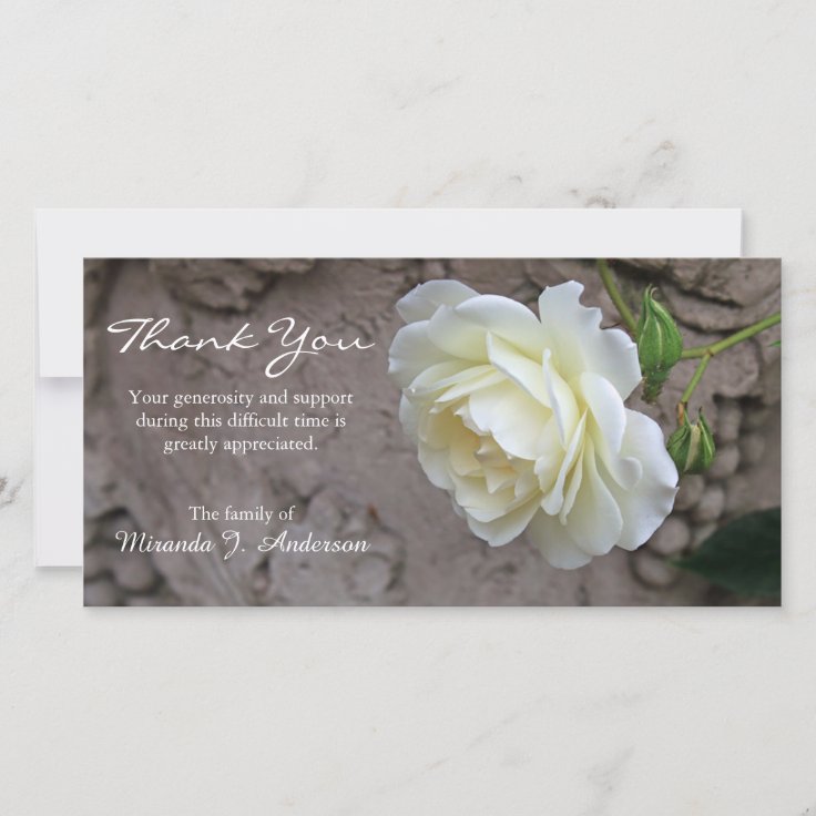 White rose photo floral sympathy thank you card | Zazzle