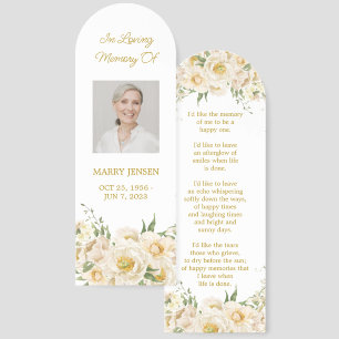 White rose Photo Funeral Memorial Bookmark