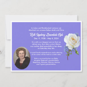 White Rose Photo Style Death Announcement Card