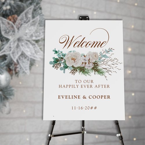 White Rose Pine Eucalyptus Wedding Easel Welcome Foam Board