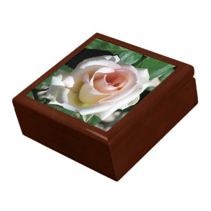 White Rose Pink Center Jewelry Box