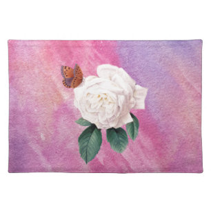 white rose pink watercolor paper placemat