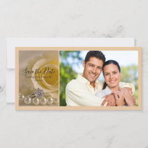 White Rose, Ring and Pearls Wedding Save the Date
