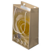 White Rose, Ring and Pearls Wedding Thank You Small Gift Bag (Back Angled)