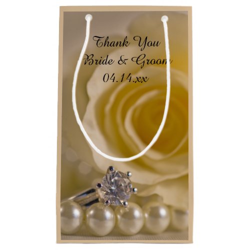 White Rose Ring and Pearls Wedding Thank You Small Gift Bag