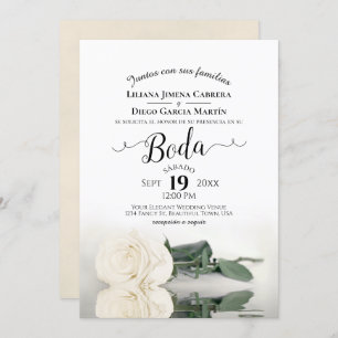 White Rose Romantic Spanish Language Boda Wedding Invitation