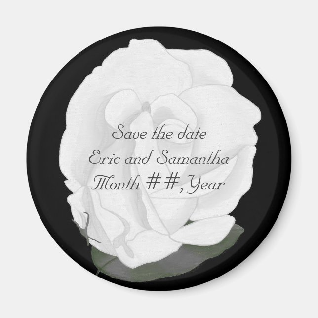 White rose, Save the date wedding magnets (Front)