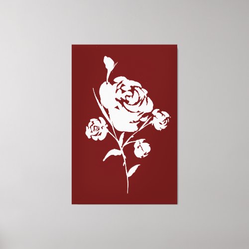 White Rose Silhouette on Red Canvas Print