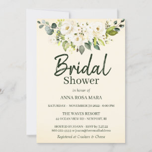 *~* White Rose Soft Yellow Bridal Shower Invitation