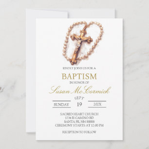 White rose Spanish baptism Invitation