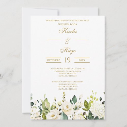 White rose Spanish Wedding Invitation
