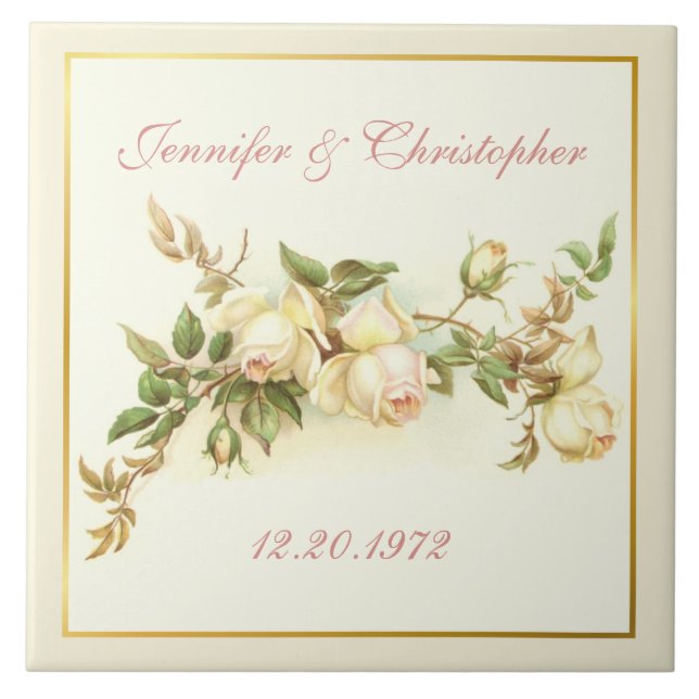 White rose spray anniversary ceramic tile (Front)