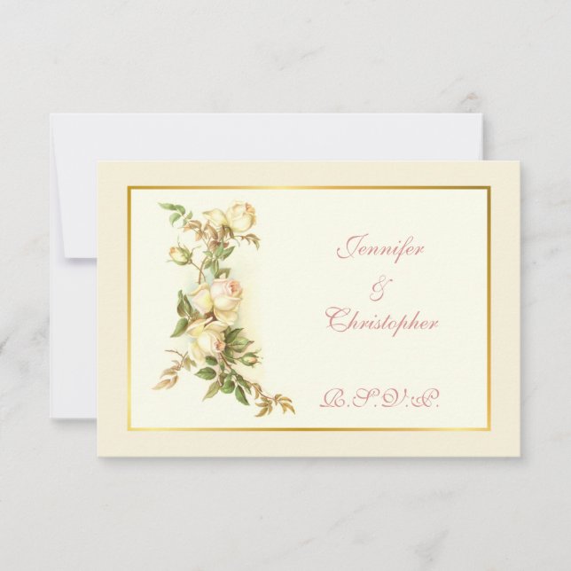 White Rose spray wedding RSVP Card (Front)
