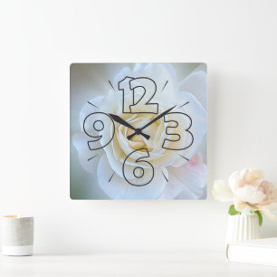 White Rose Square Wall Clock