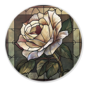 White Rose Stained Glass Pearl Mosaic Ceramic Knob